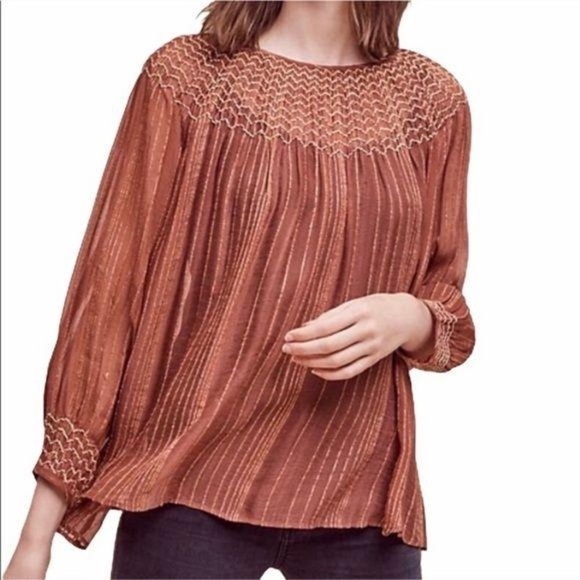 𝅺anthropologie Love Sam Top Flowy boho Peasant top - Picture 1 of 7